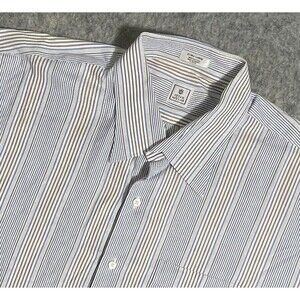 Peter Millar Button Down Long Sleeve Shirt Striped Blue Brown White XL Cotton